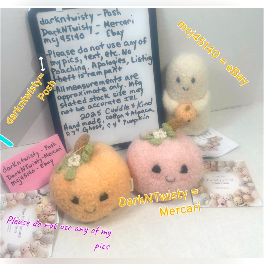3 PIECE BNWT 2025 CUDDLE + KIND 1 BOUCLE GHOST W PUMPKIN AND 2 BOUCLE PUMPKINS - Picture 7 of 12